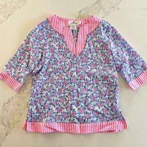 Vineyard Vines Girls Blue & Pink Floral Stripe Tunic